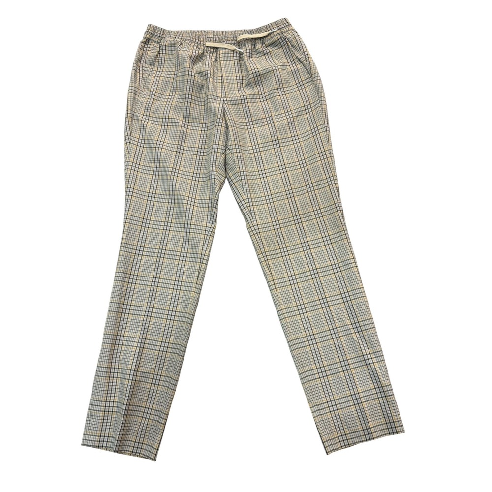Sandro Paris Plaid Trousers Mens Tan Glen Check Elastic Waist Wool Pants 44